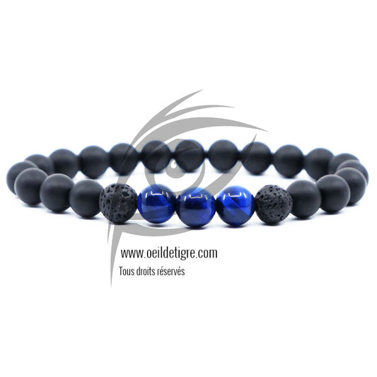 Bracelet Œil de Tigre Bleu & Lava
